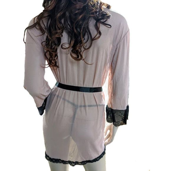 Nude Satin Lace Robe - Picture 3 of 5